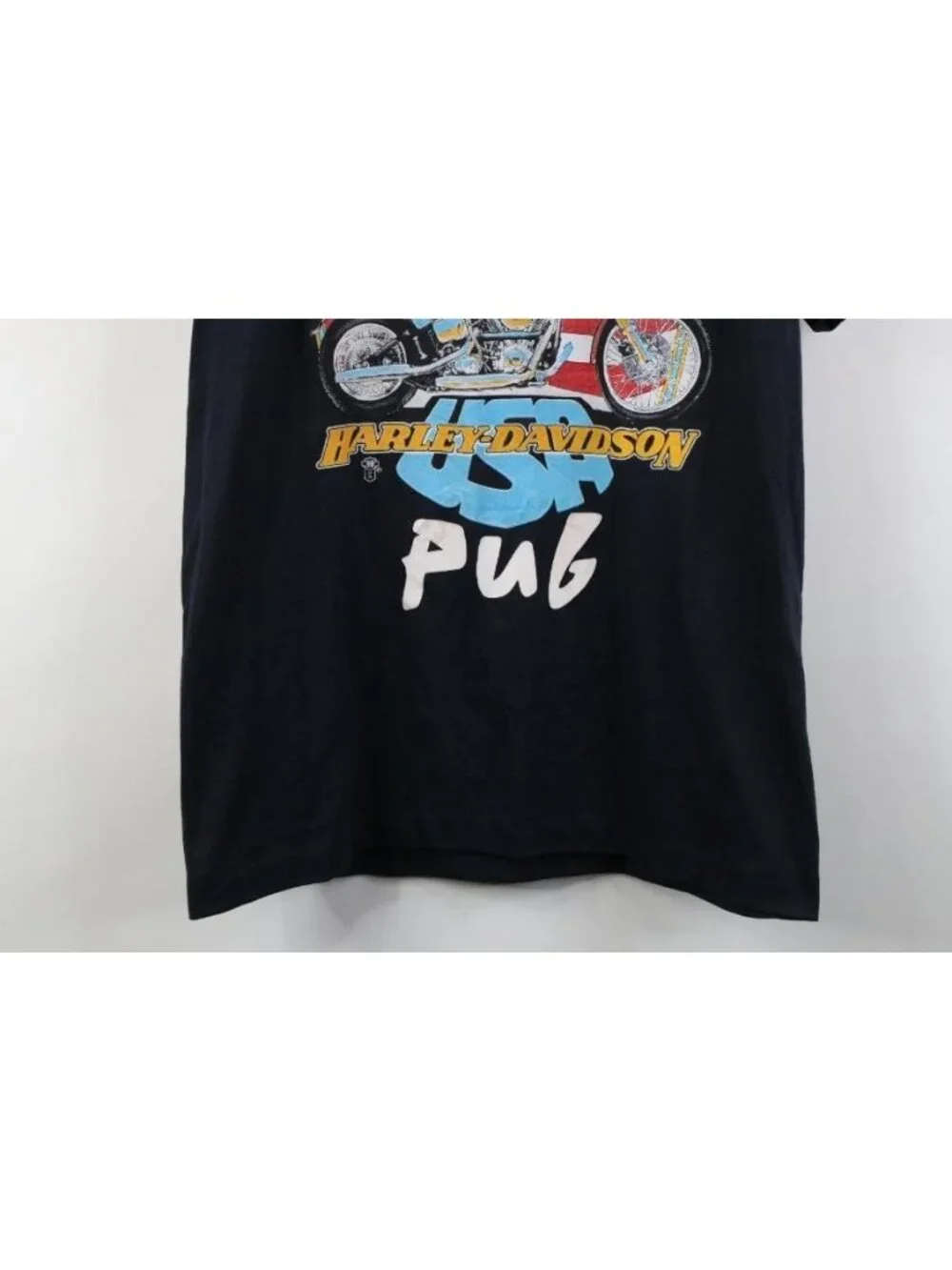 Vtg 80s Harley Davidson Mens Large Spell Out Eagle Flag Motorcycle T-Shirt USA